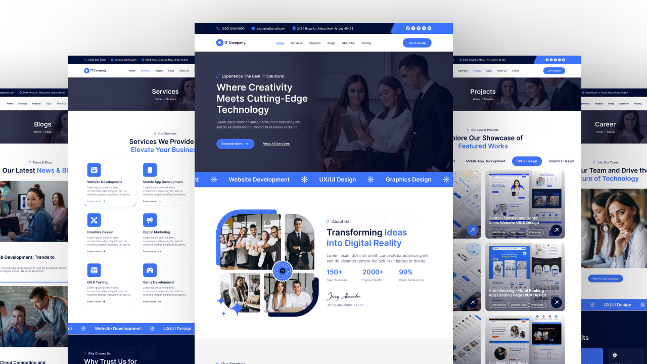 it services and technology website home page ui ux design