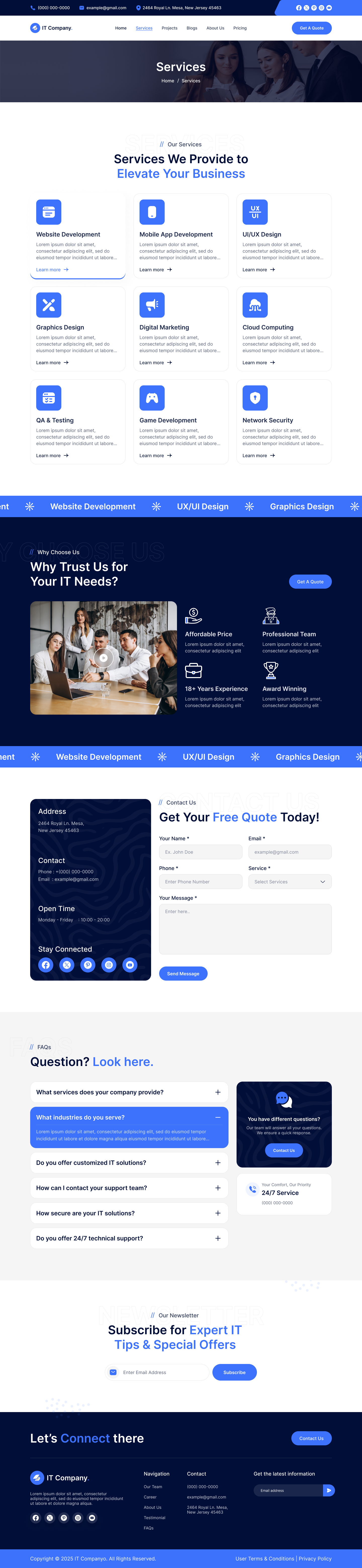 it services and technology website main Services page ui ux design