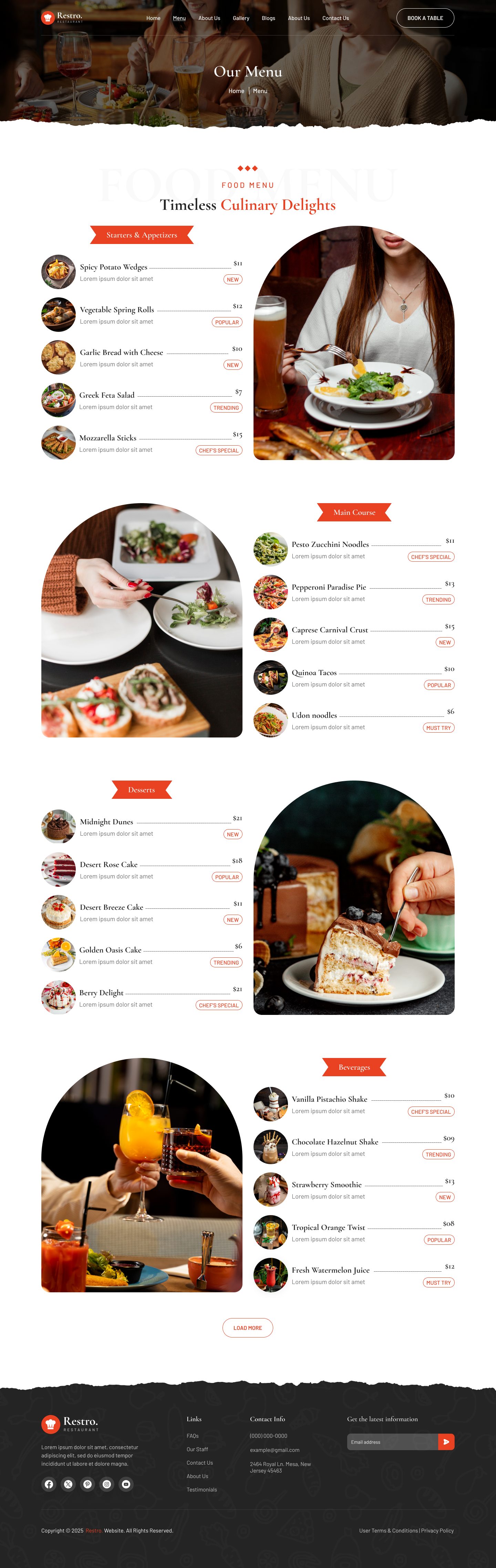 restaurant website Figma ui ux Menu page design