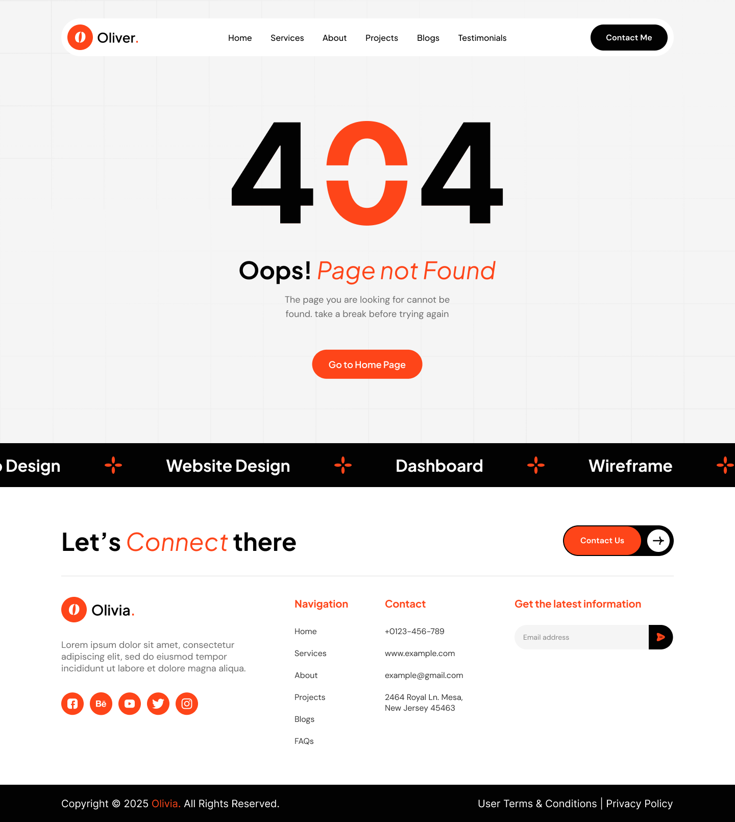 Personal Portfolio Website 404 Error Page UI UX Design