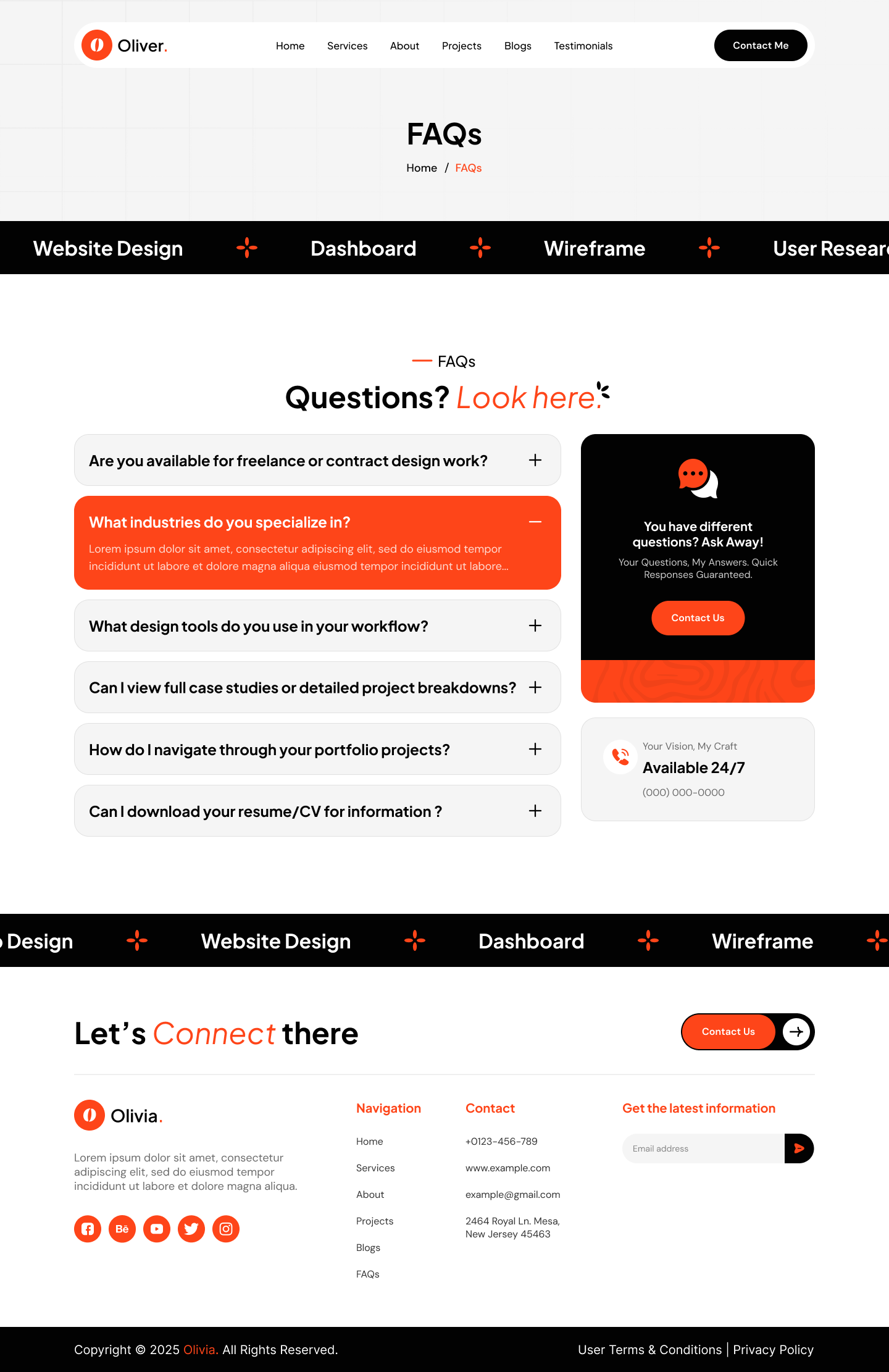 Personal Portfolio Website FAQs Page UI UX Design