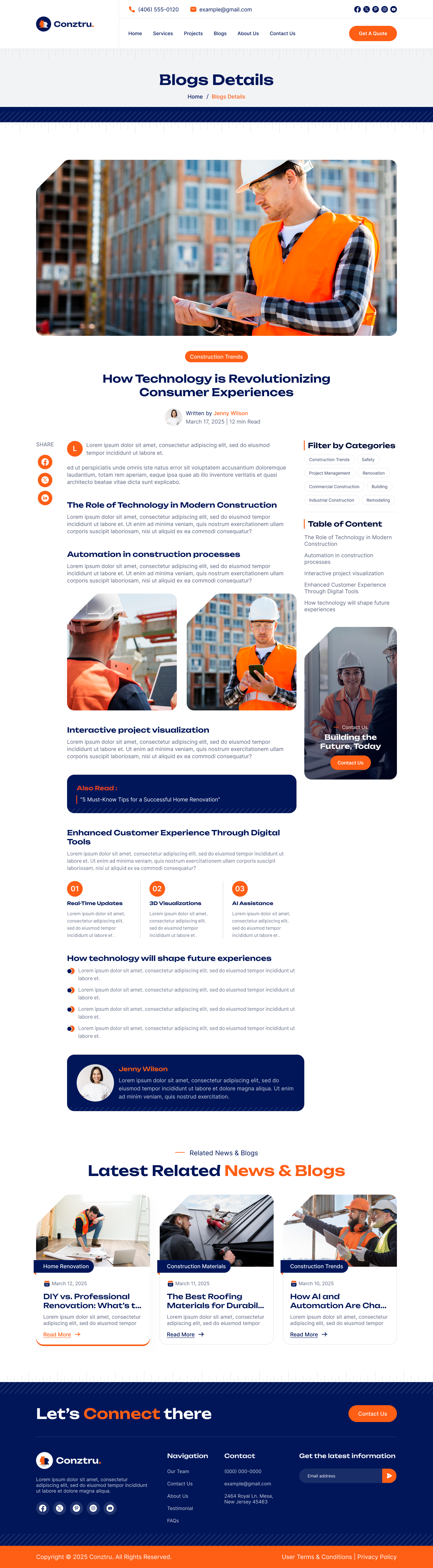 construction website Blog Details Page ui ux design