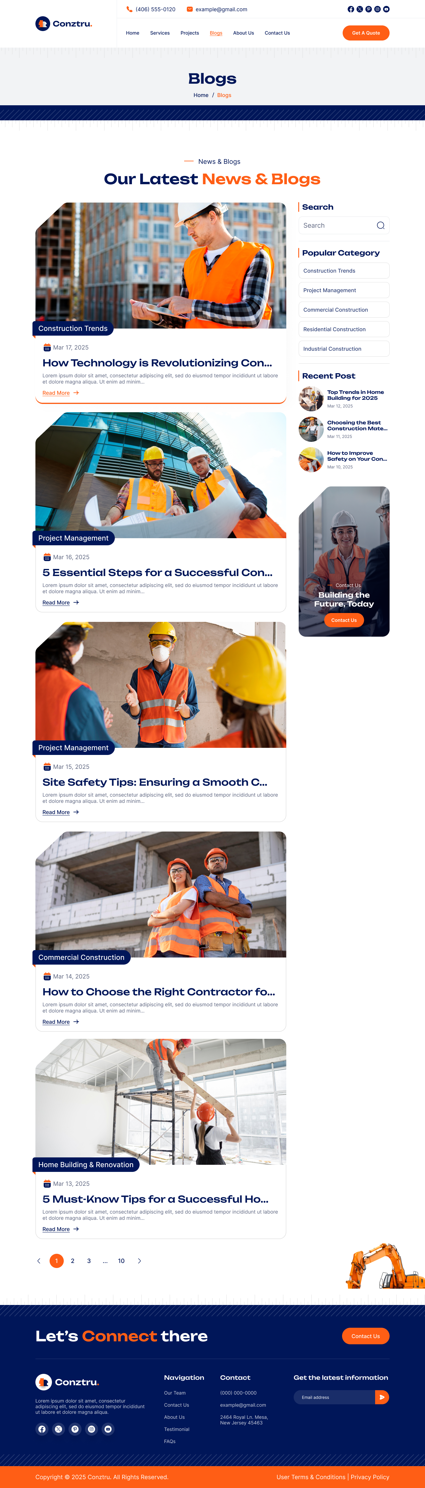 construction website Blogs Page ui ux design