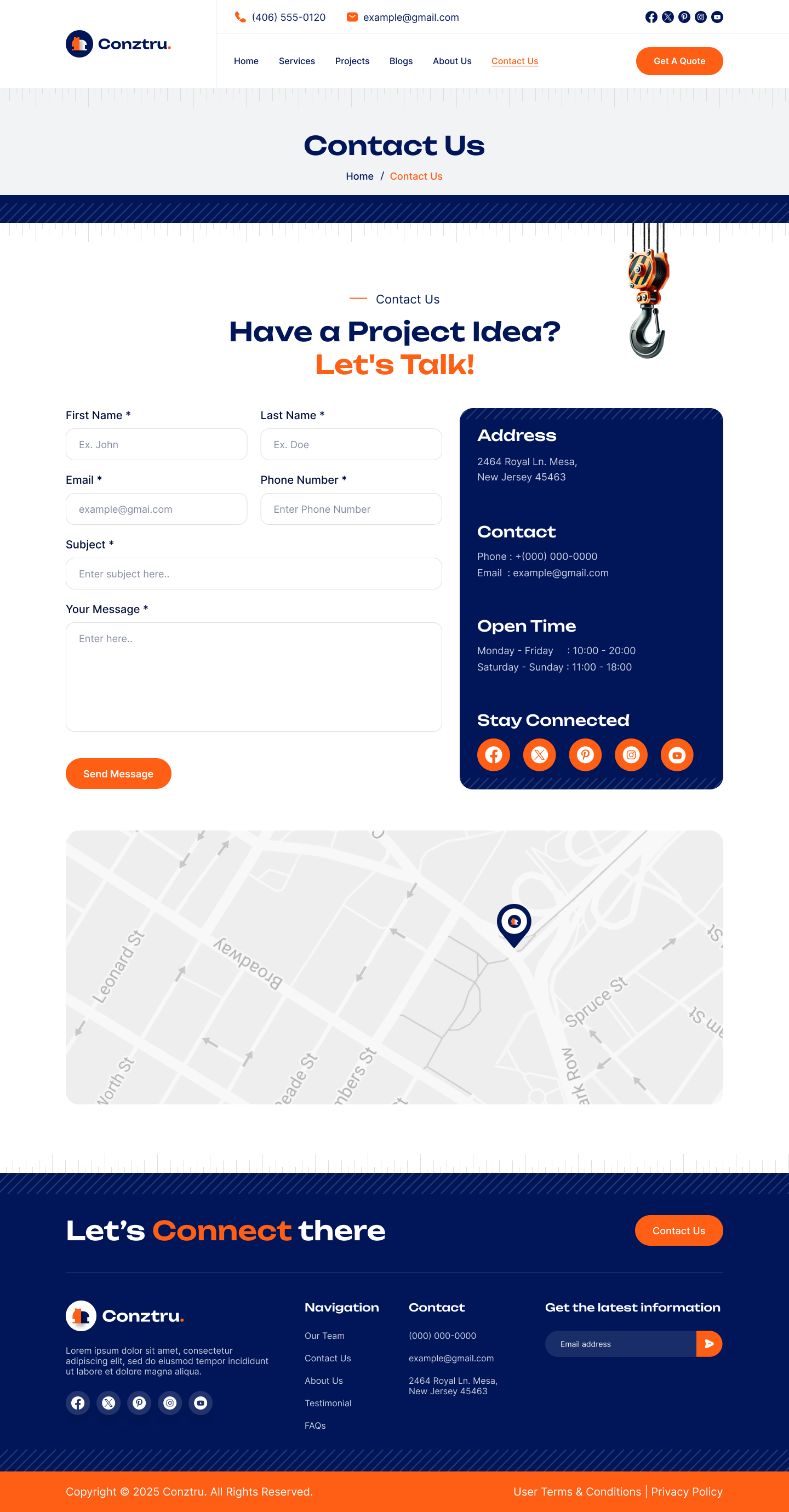 construction website Contact Us Page ui ux design