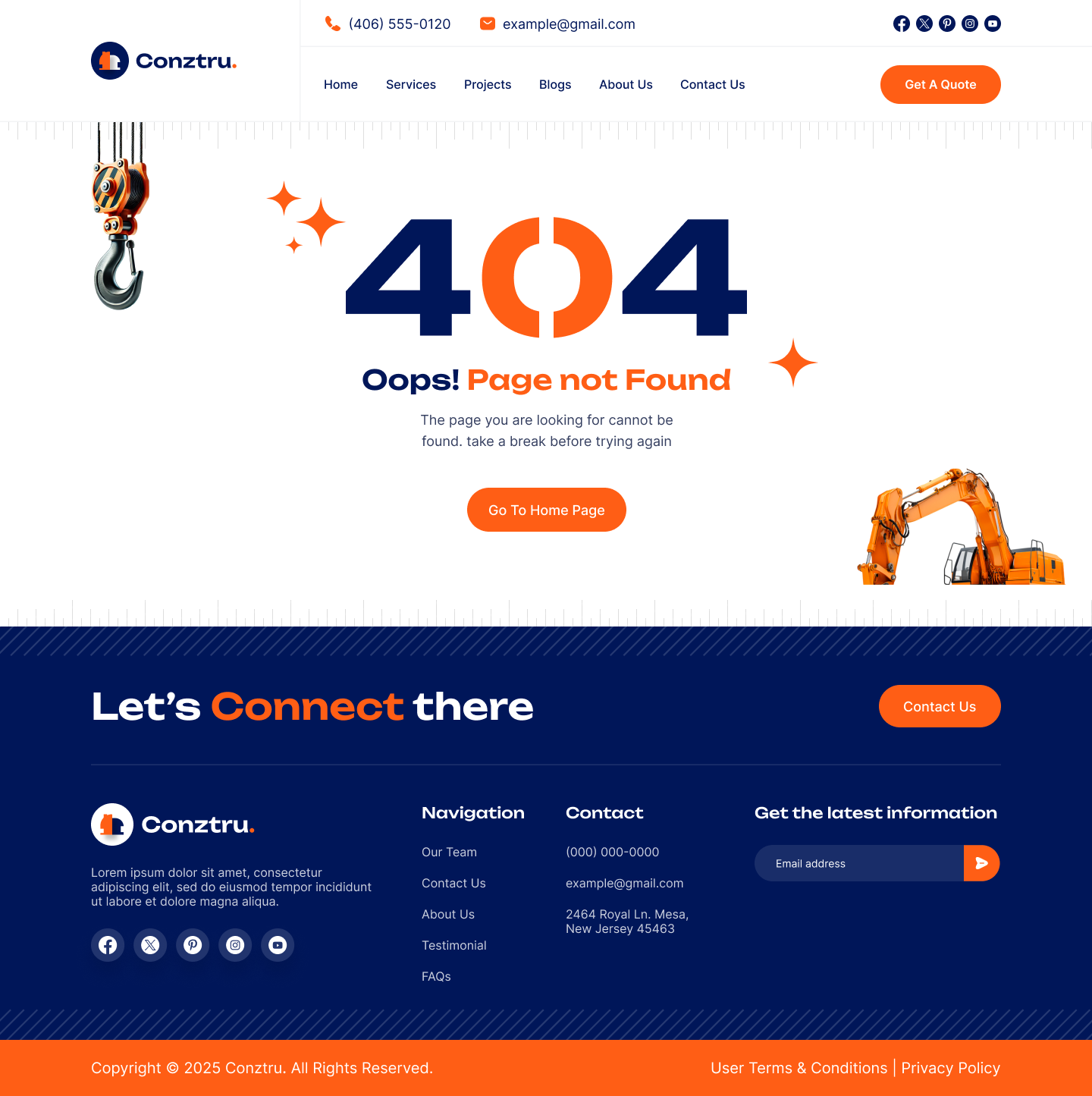 construction website Error 404 Page ui ux design
