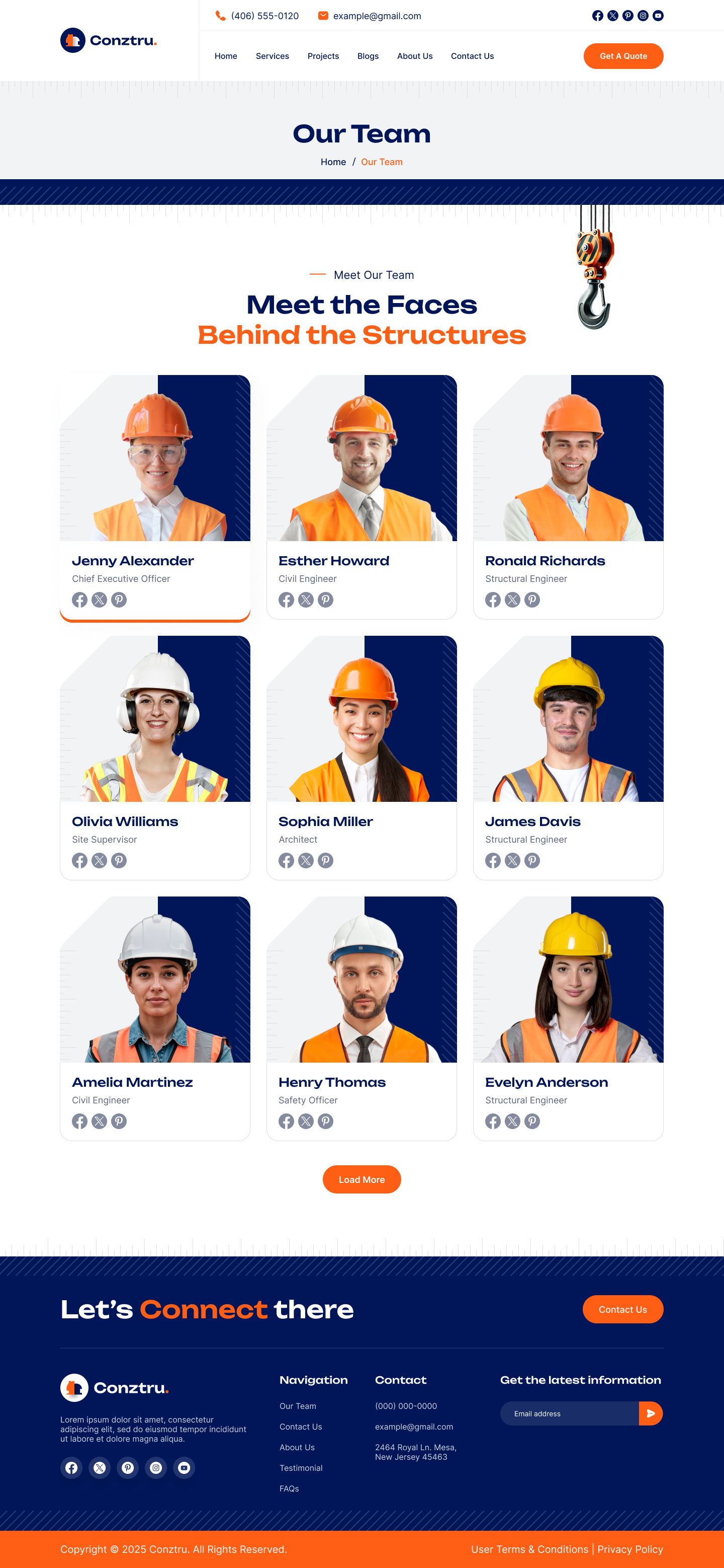 construction website Our Team Page ui ux design