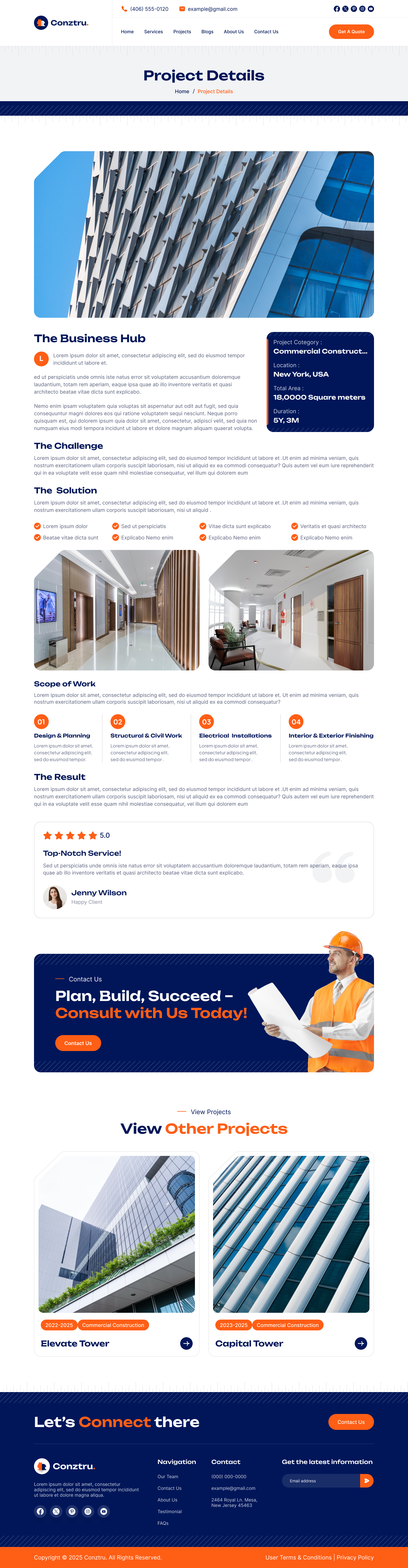 construction website Project Details Page ui ux design