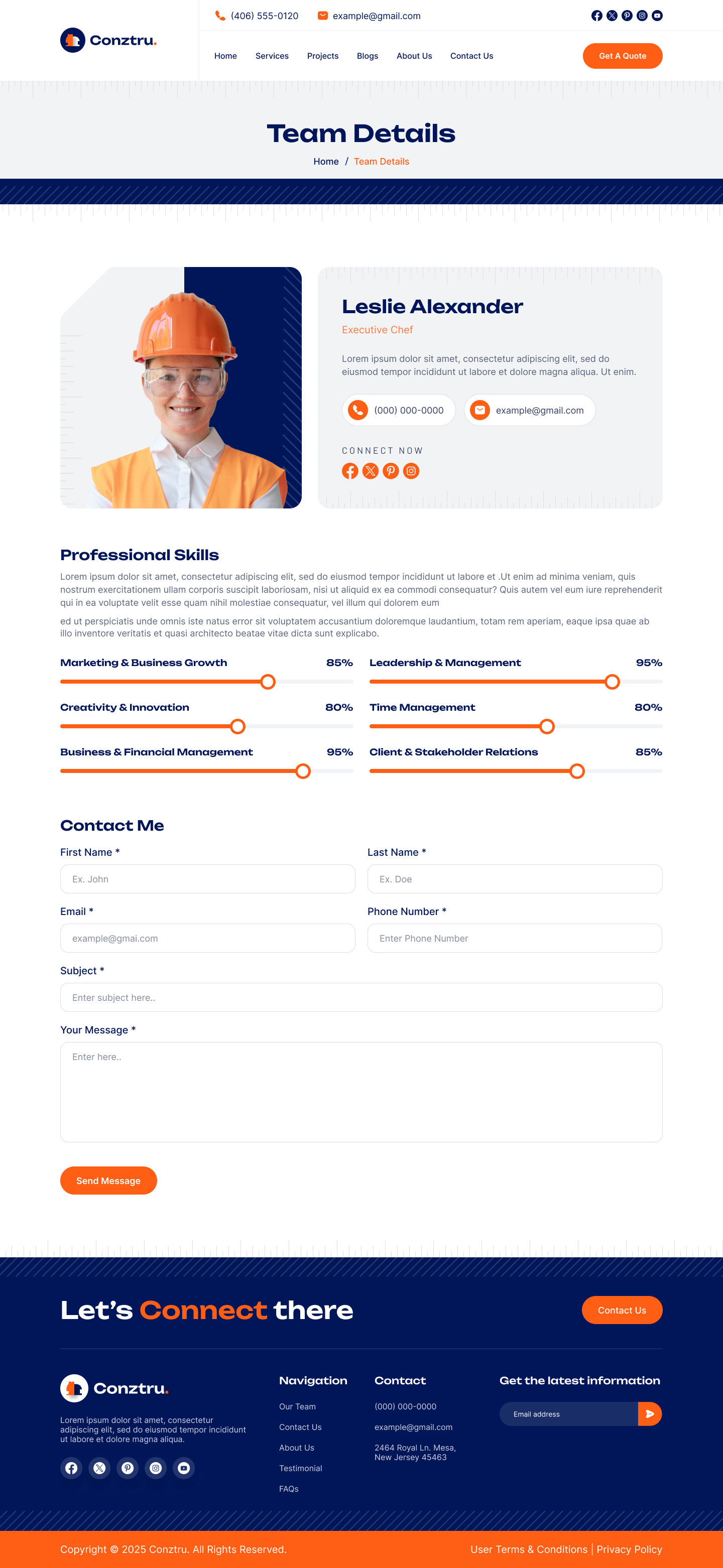 construction website Team Details Page ui ux design