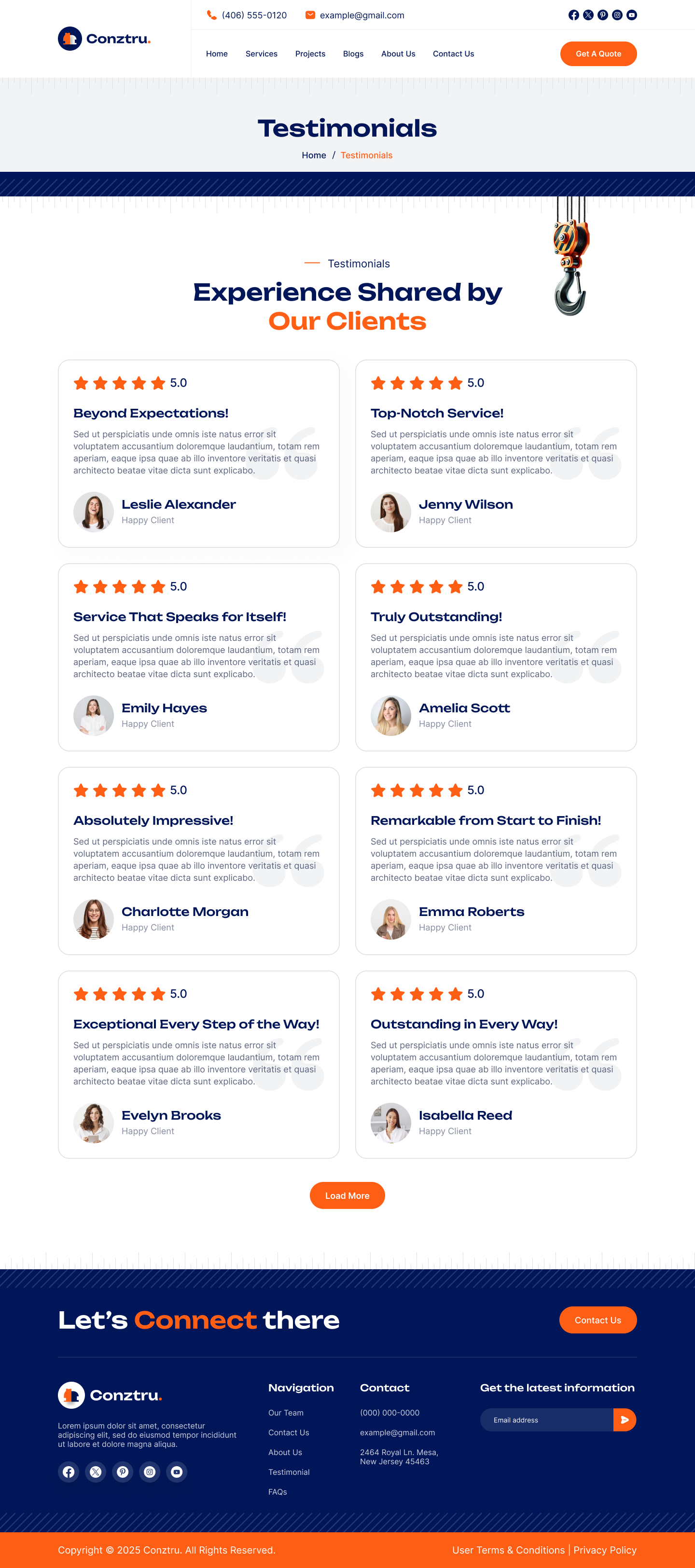 construction website Testimonial Page ui ux design