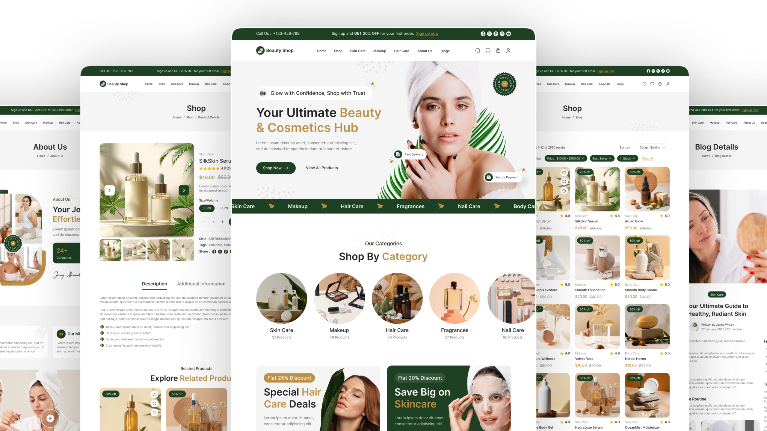 beauty product website ui design preview