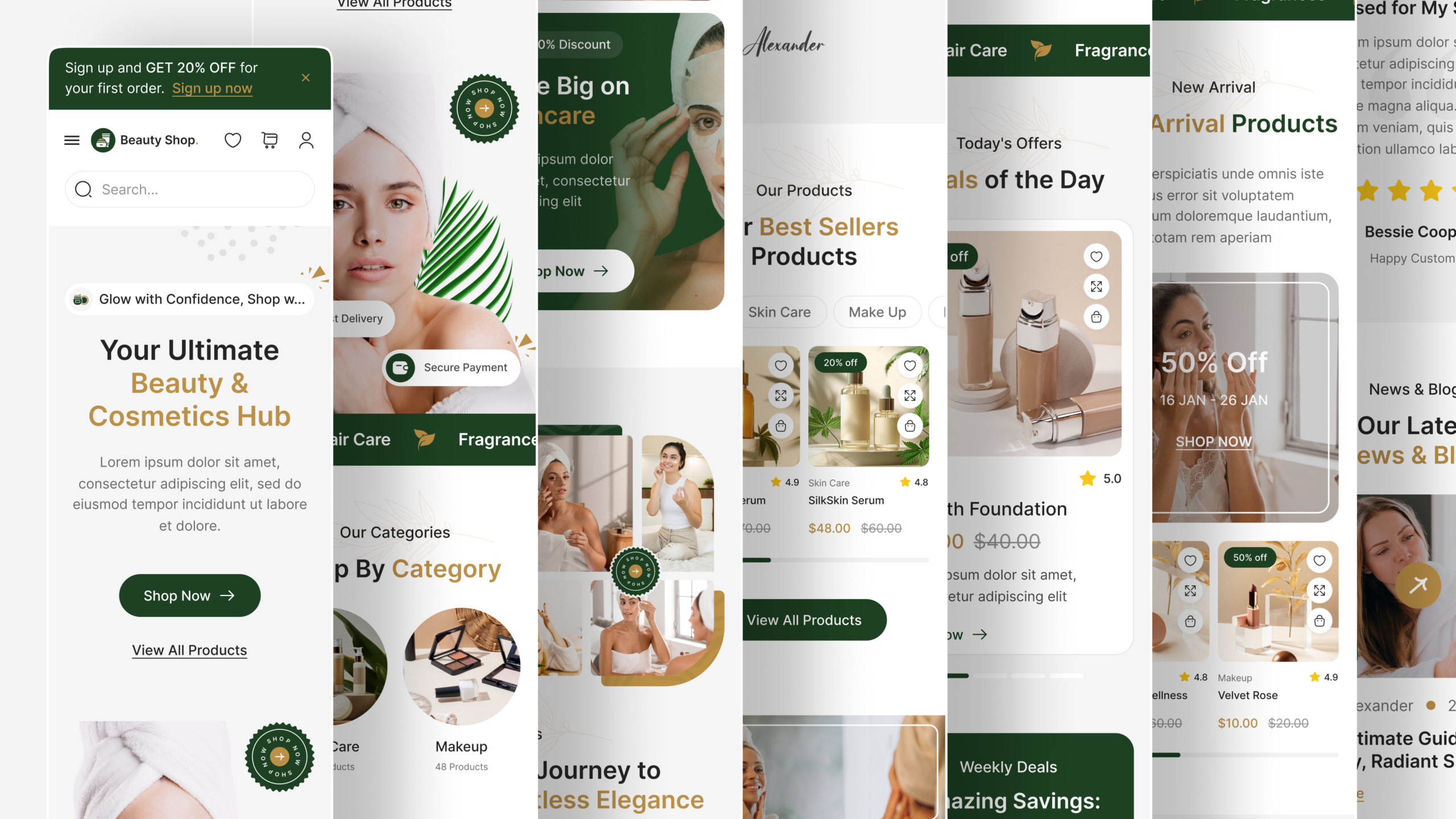 beauty product website ui design preview Responsive