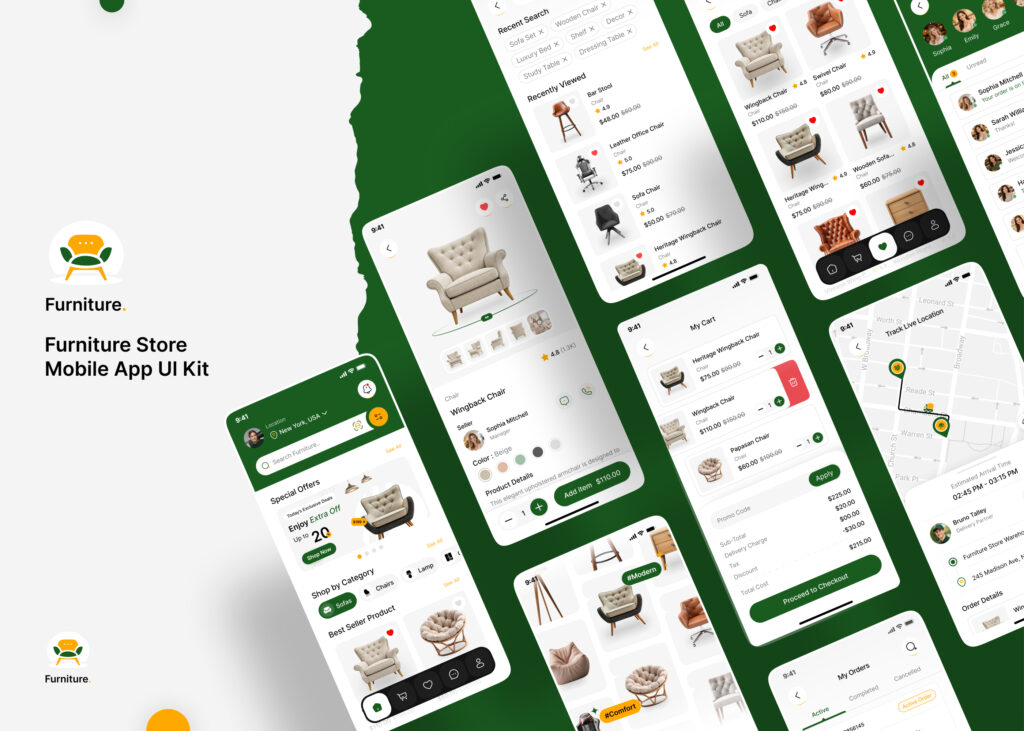 furniture store Ecommerce Mobile App UI Kit