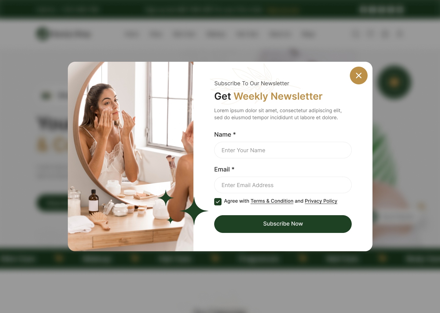 beauty product website ui design get weekly newsletter page design