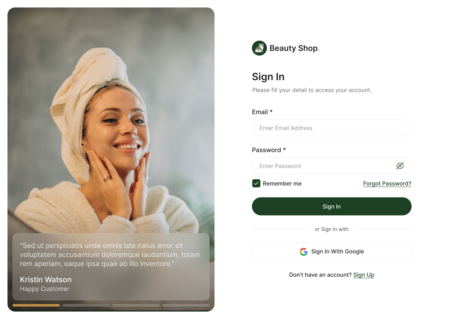 beauty product website ui design  sign in page design