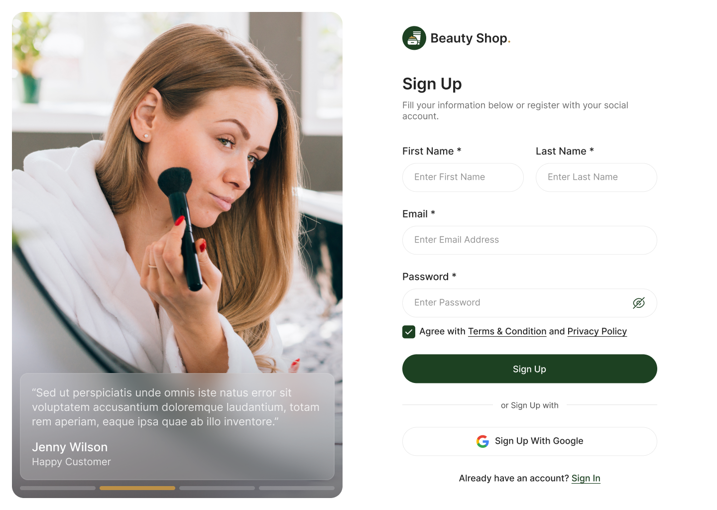 beauty product website ui design  sign up page design