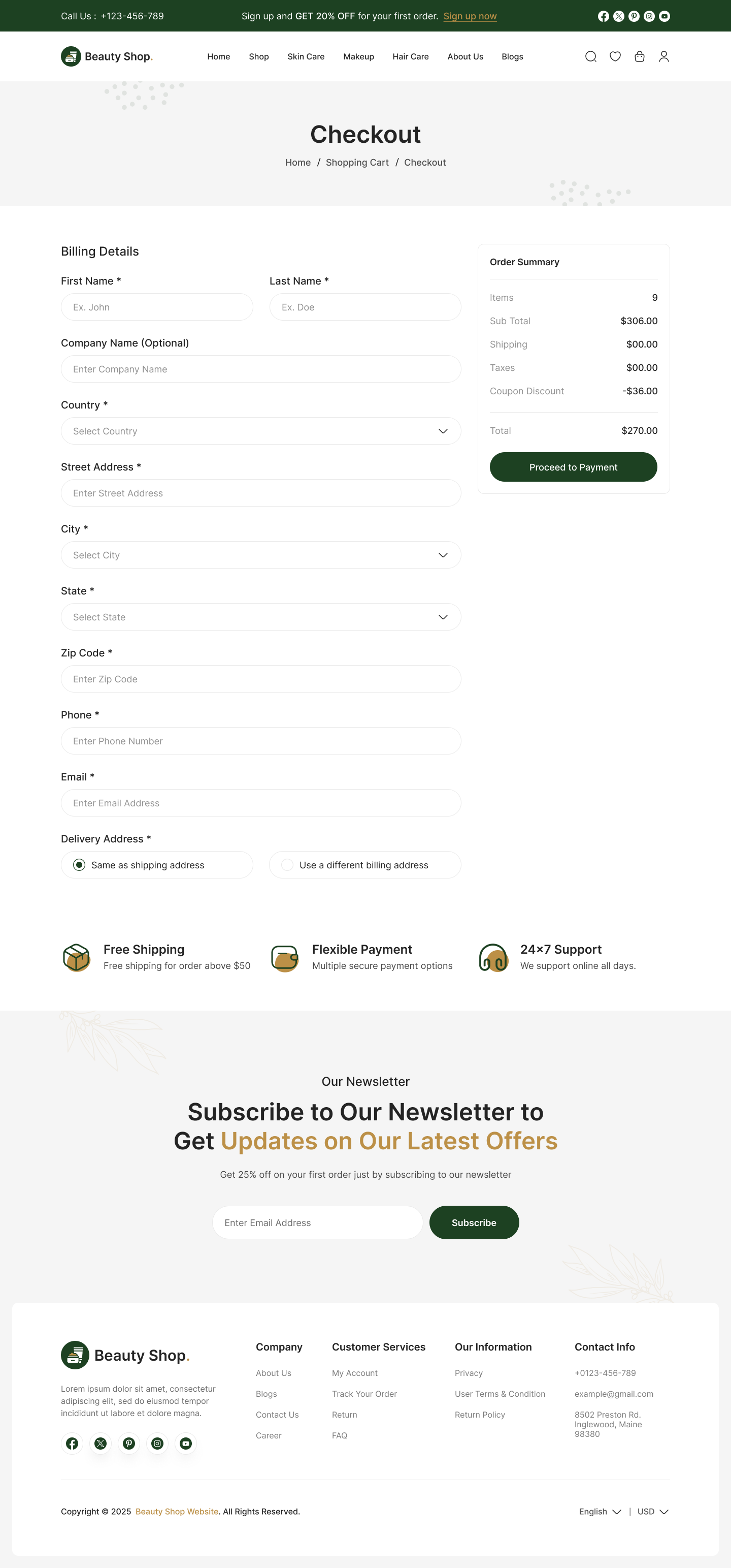 beauty product website ui design  checkout billing address page design