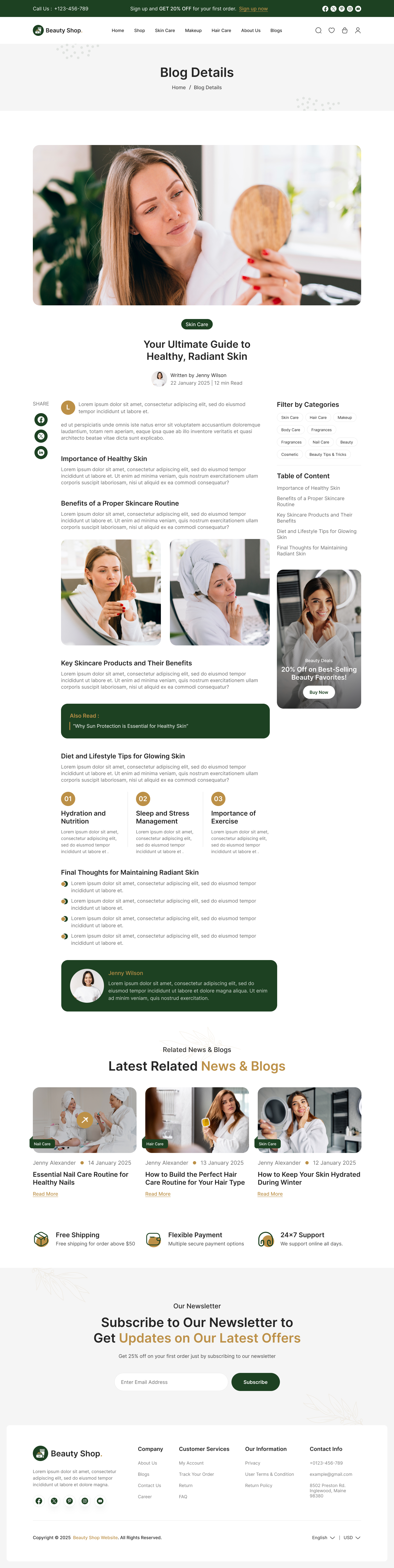 beauty product website ui design blog details page design