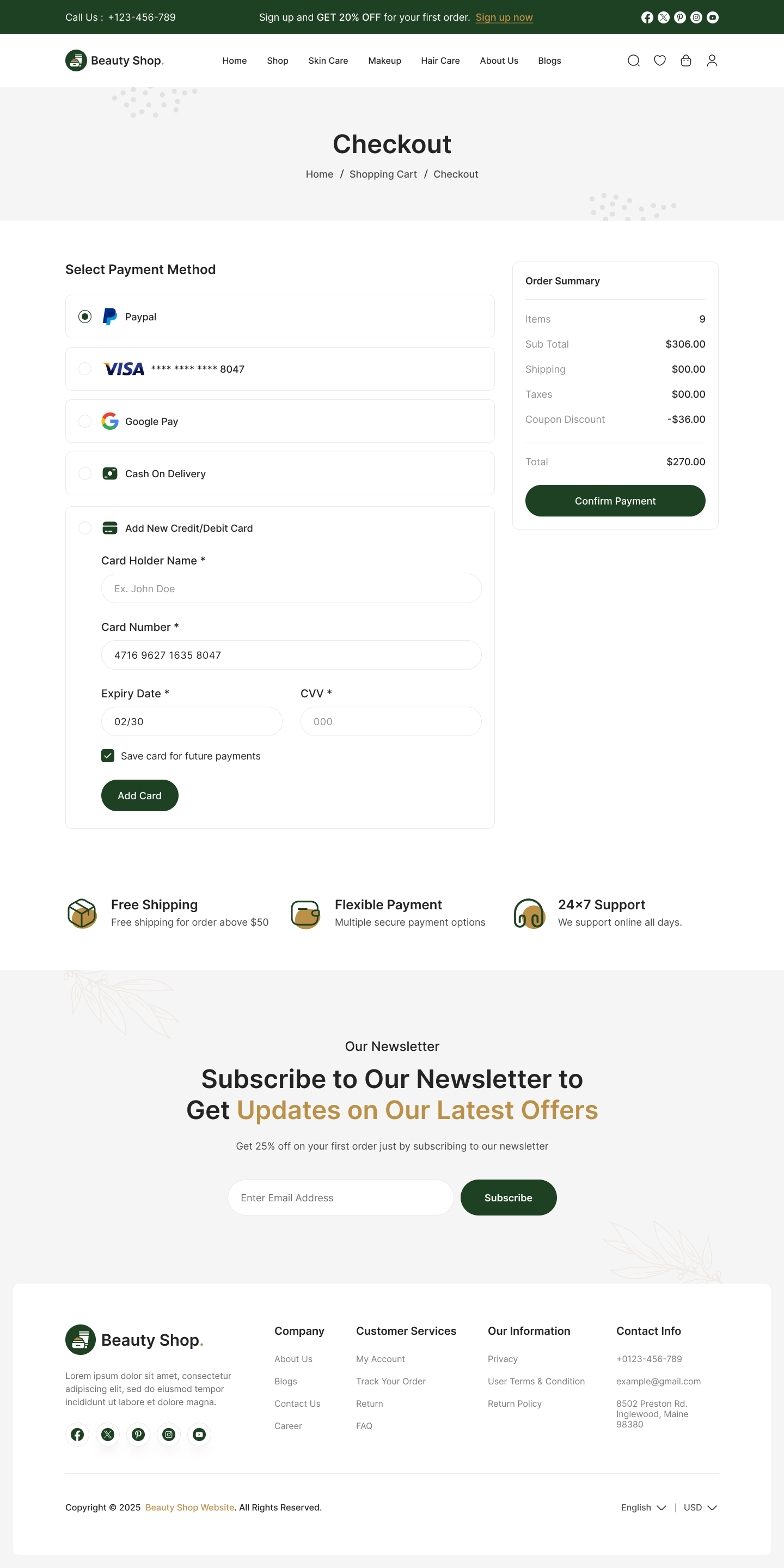 beauty product website ui design checkout payment method page design