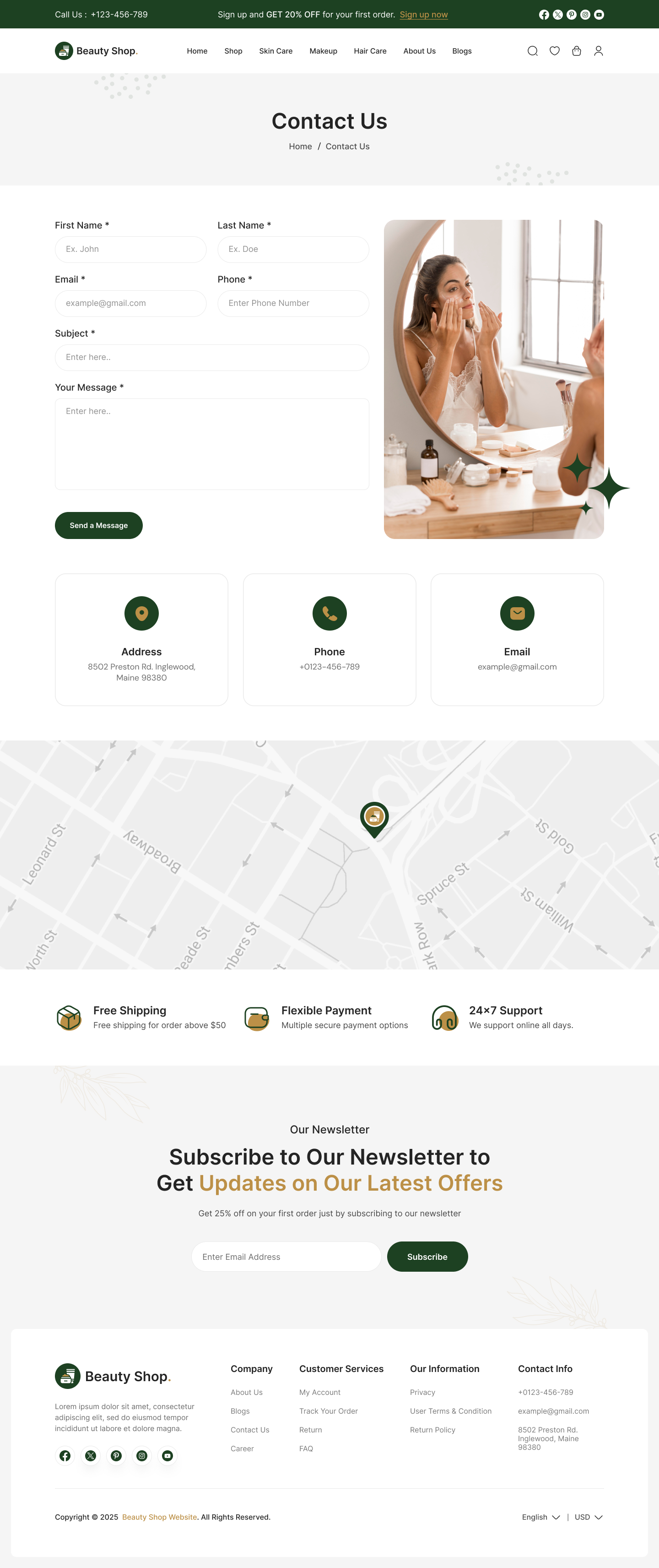 beauty product website ui design contact us page design