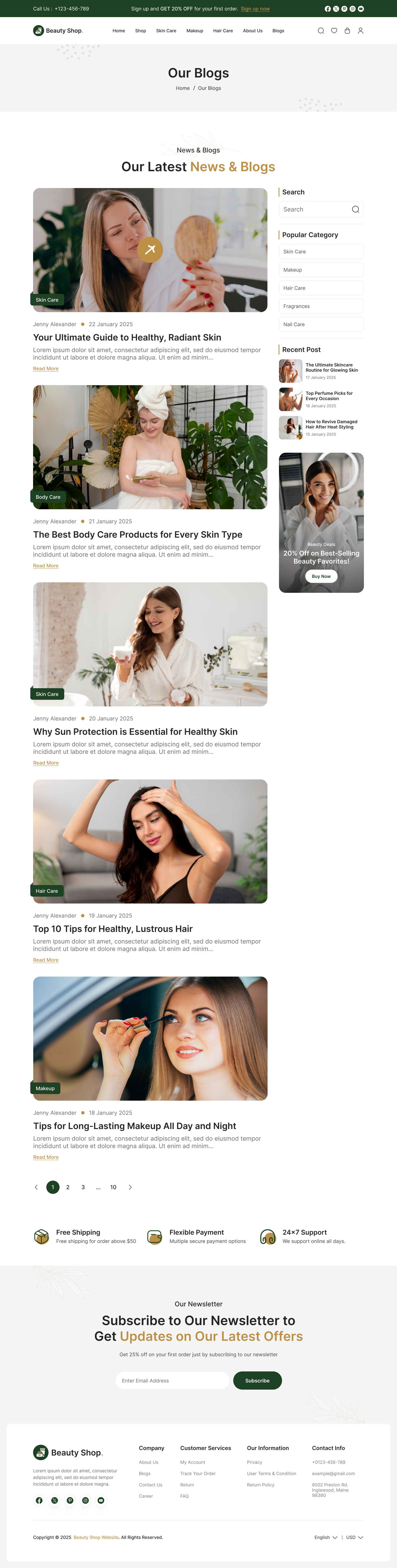 beauty product website ui design  our blogs page design