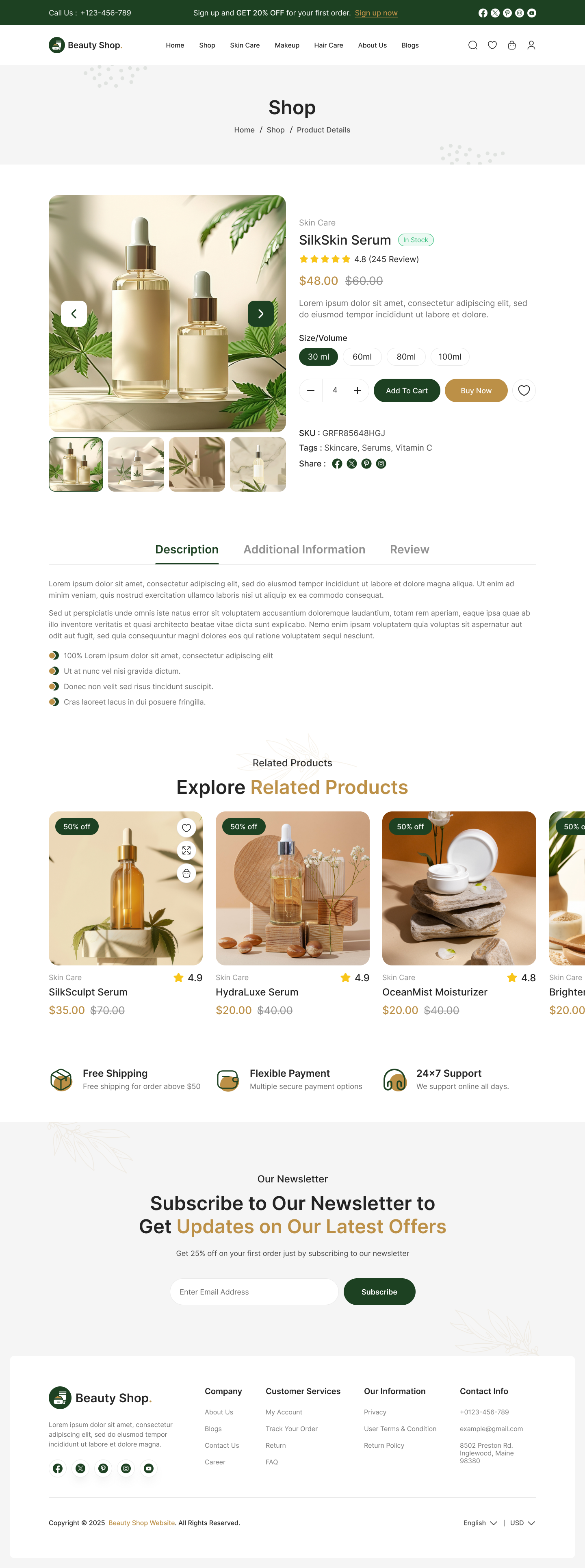 Cosmetic website design template
product details description page design