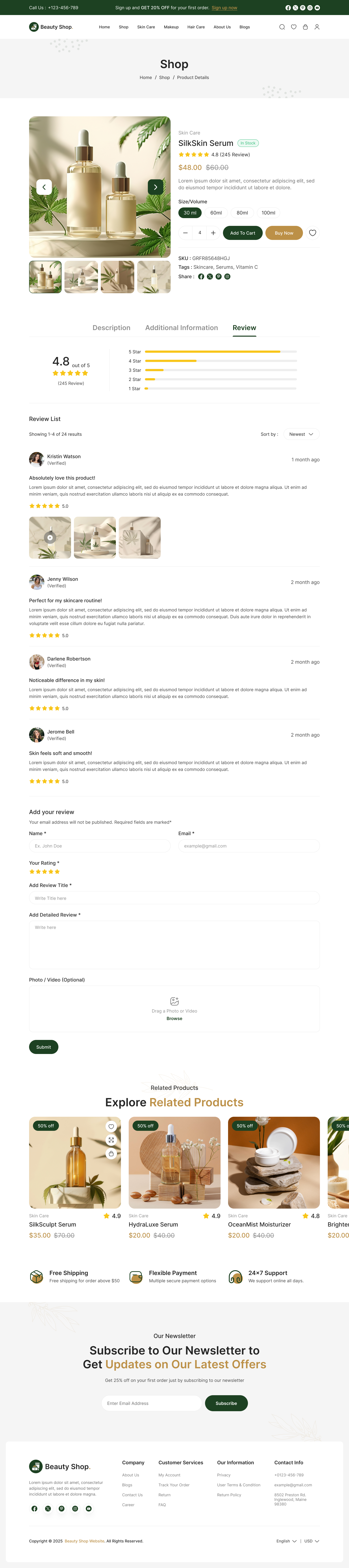 beauty product website ui design review page design