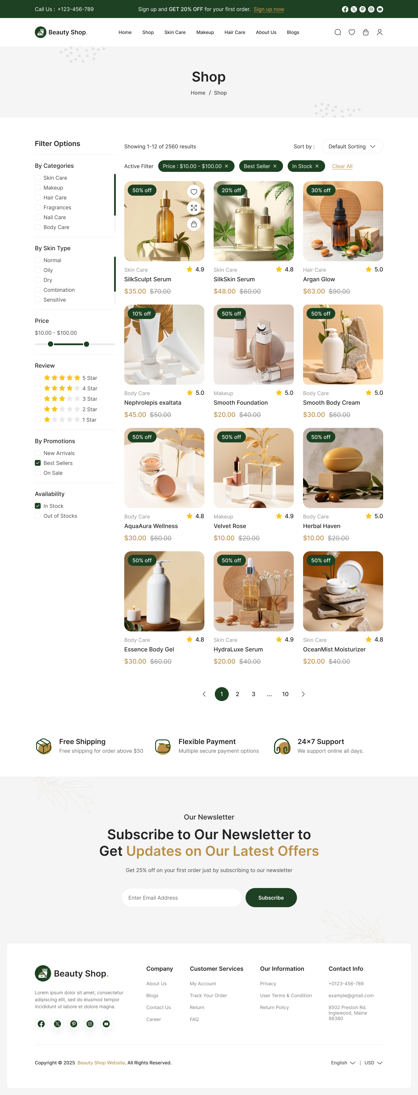 beauty product website ui design shop page