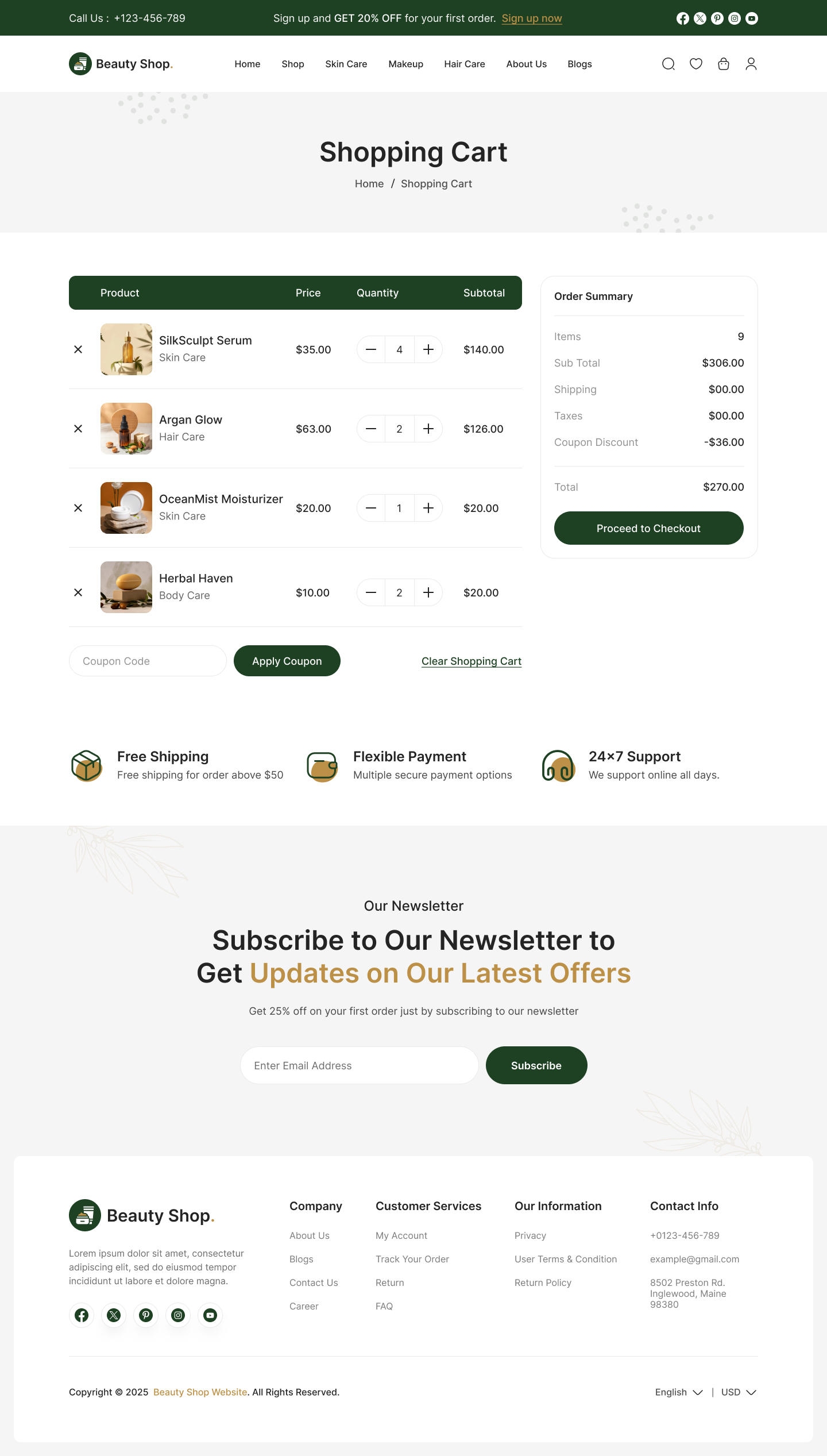 beauty product website ui design shopping cart page design