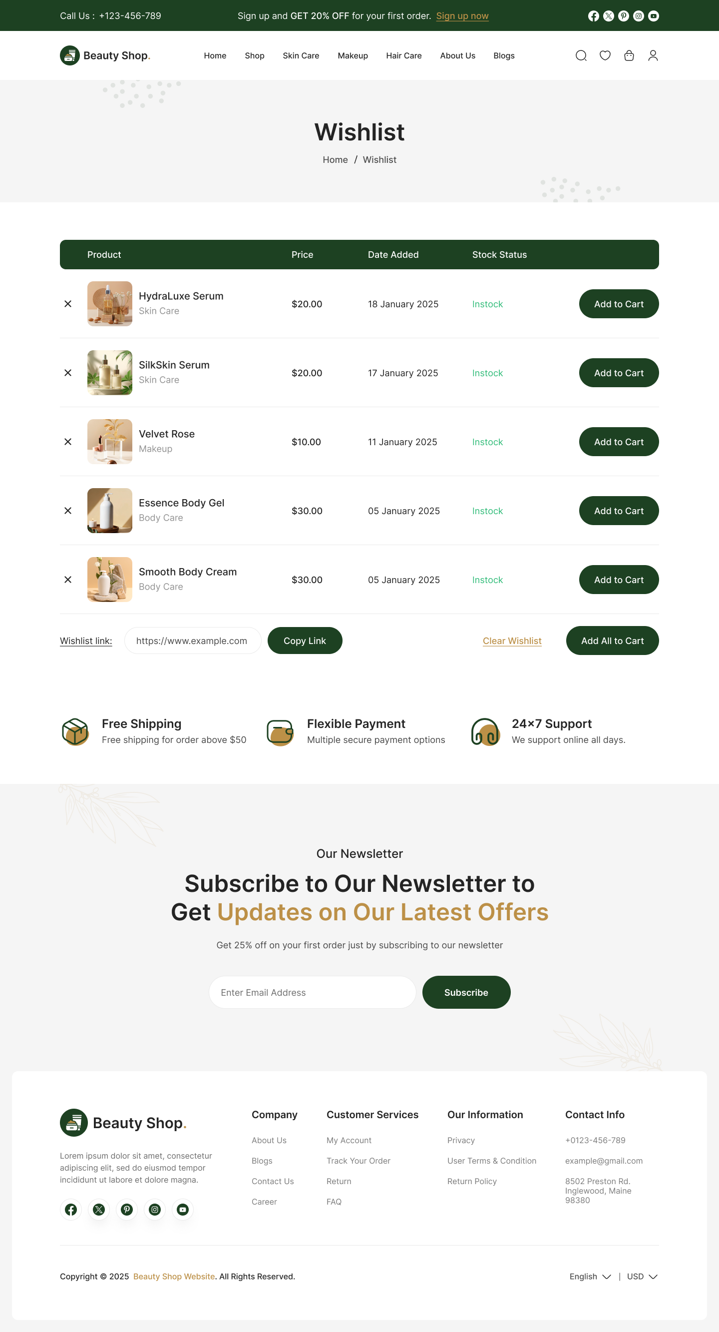 beauty product website ui design wishlist page design