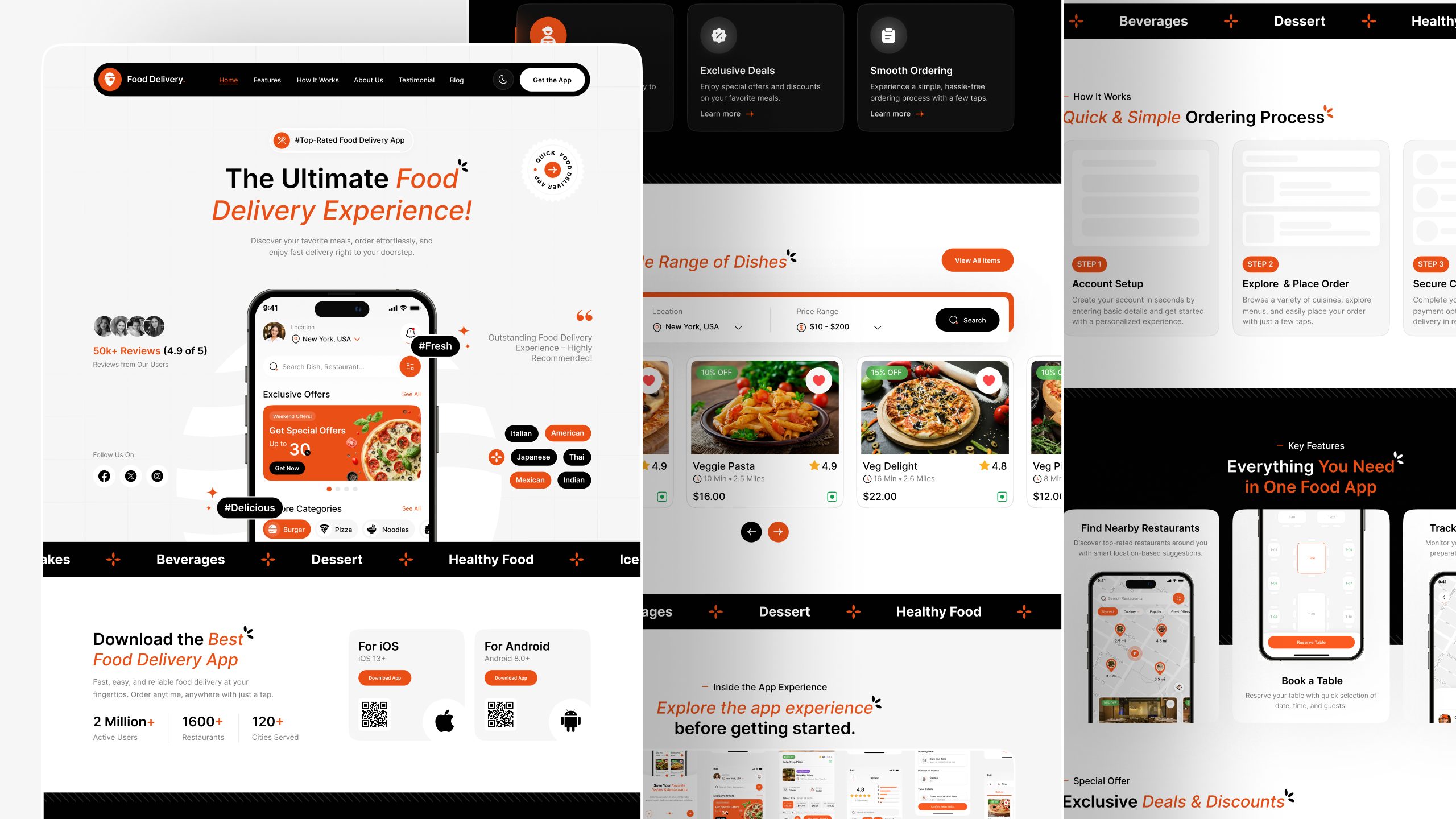 food delivery app landing page design