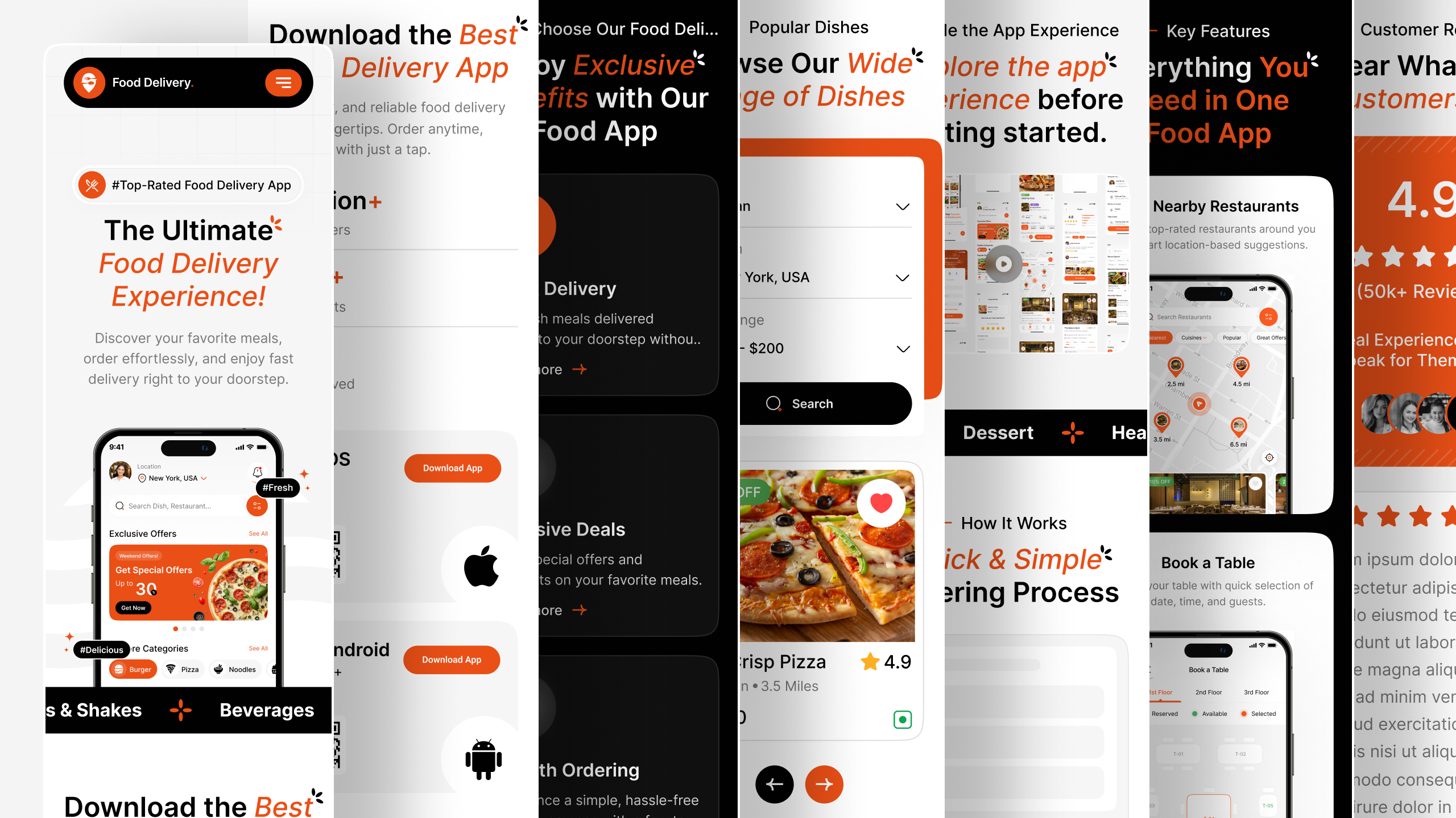 food delivery app landing page template